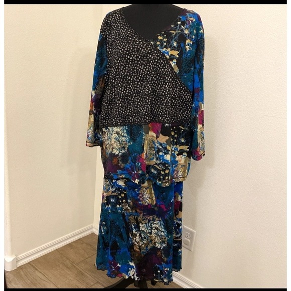 Koret 2 Piece Skirt Set 2X 3X Colorful Artsy Maxi Long Sleeve Dopamine Abstract - Picture 1 of 16